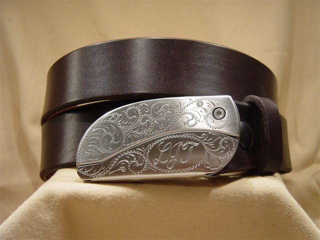 Dark Brown Leather Belt | Hidden Belt Buckle Knife