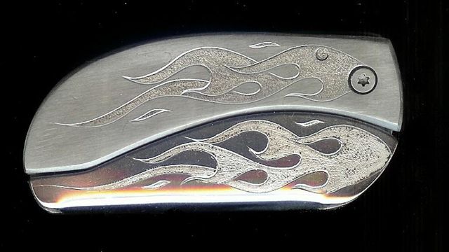Engraved Flame Hidden Belt Buckle Knife Add Sterling Silver Charms | Hidden Belt Buckle Knife