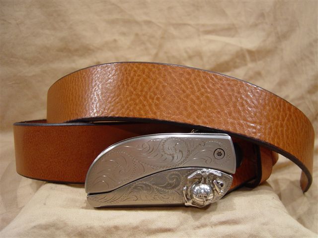 Textured Saddle Leather Belt | Hidden Belt Buckle Knife