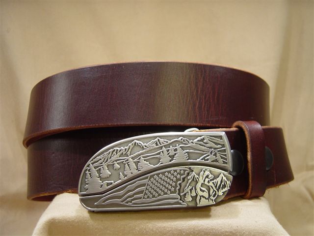 Vintage Chestnut Leather Belt | Hidden Belt Buckle Knife